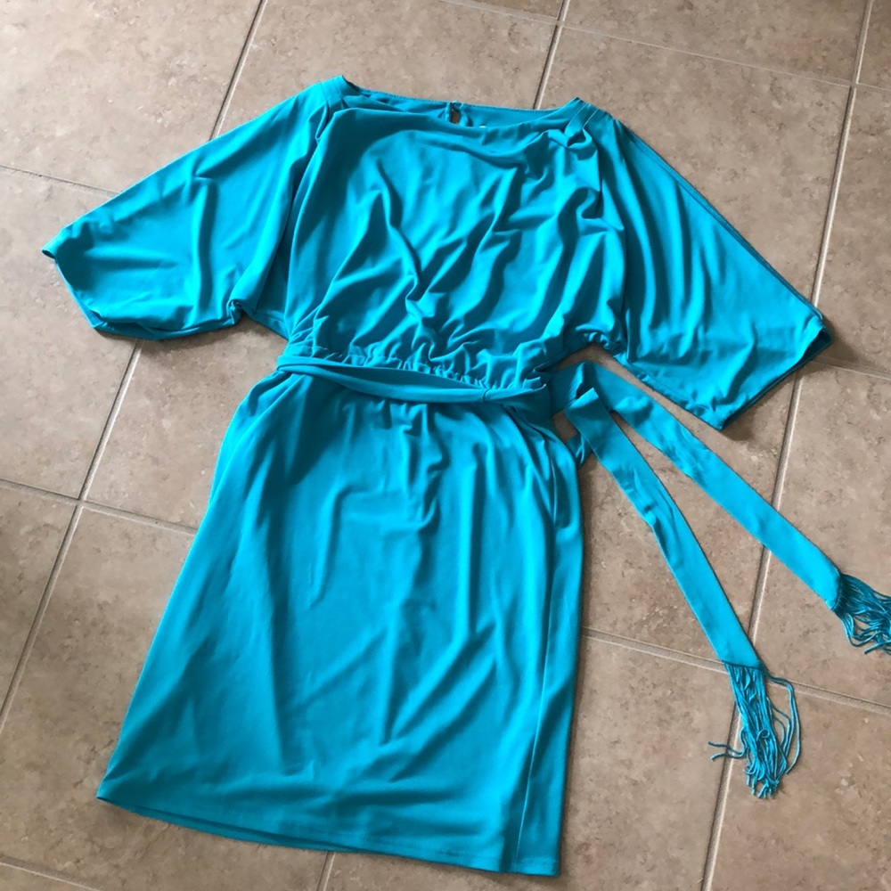 Tassel belt slit-sleeve lined dress